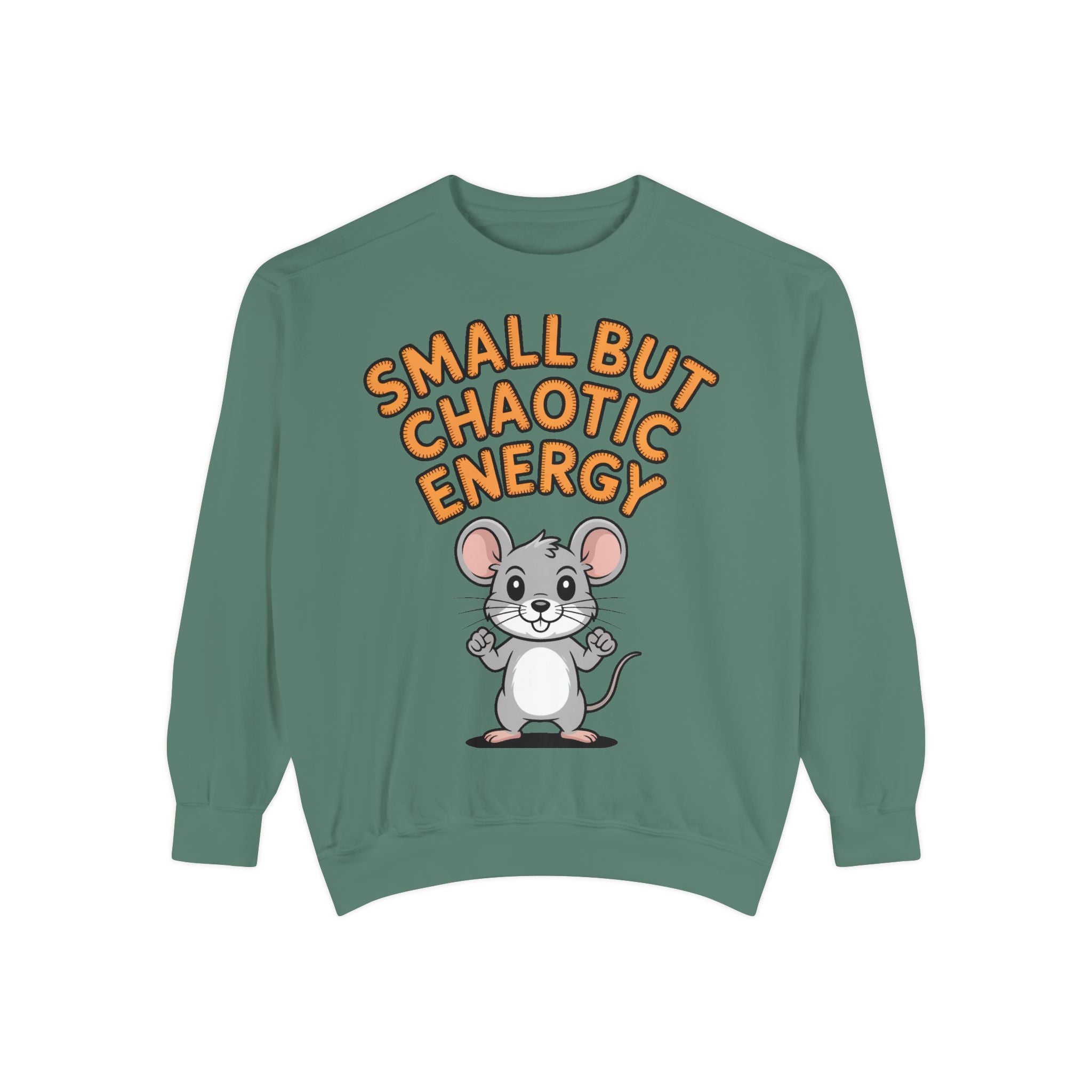 Small But Chaotic Energy Sweatshirt, Funny Mouse Crewneck, Cute Cartoon Mouse Sweatshirt, Embroidered Patch Style Gift