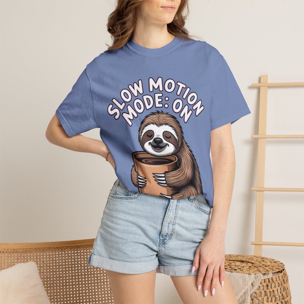 Slow Motion Sloth Shirt, Funny Coffee Lover T-Shirt, Cute Sloth Hugging Coffee Cup Tee, Sleepy Sloth Gift for Coffee Addict