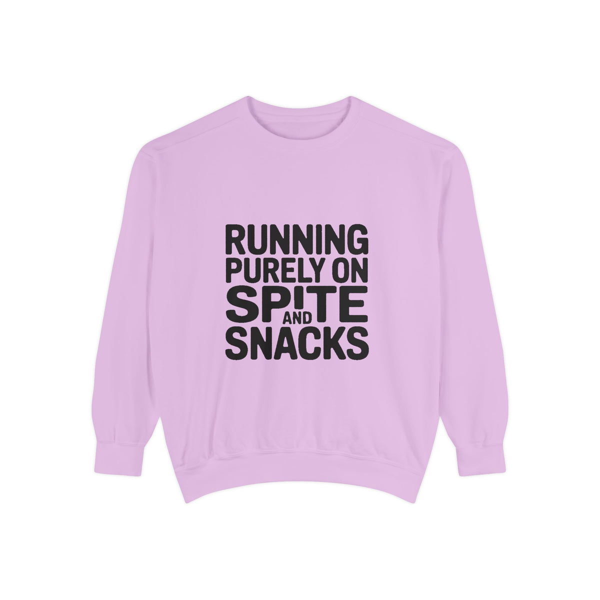 Running On Spite And Snacks Sweatshirt, Funny Sarcastic Crewneck, Embroidered-Look Bold Text Sweatshirt, Sarcastic Gift for Friend