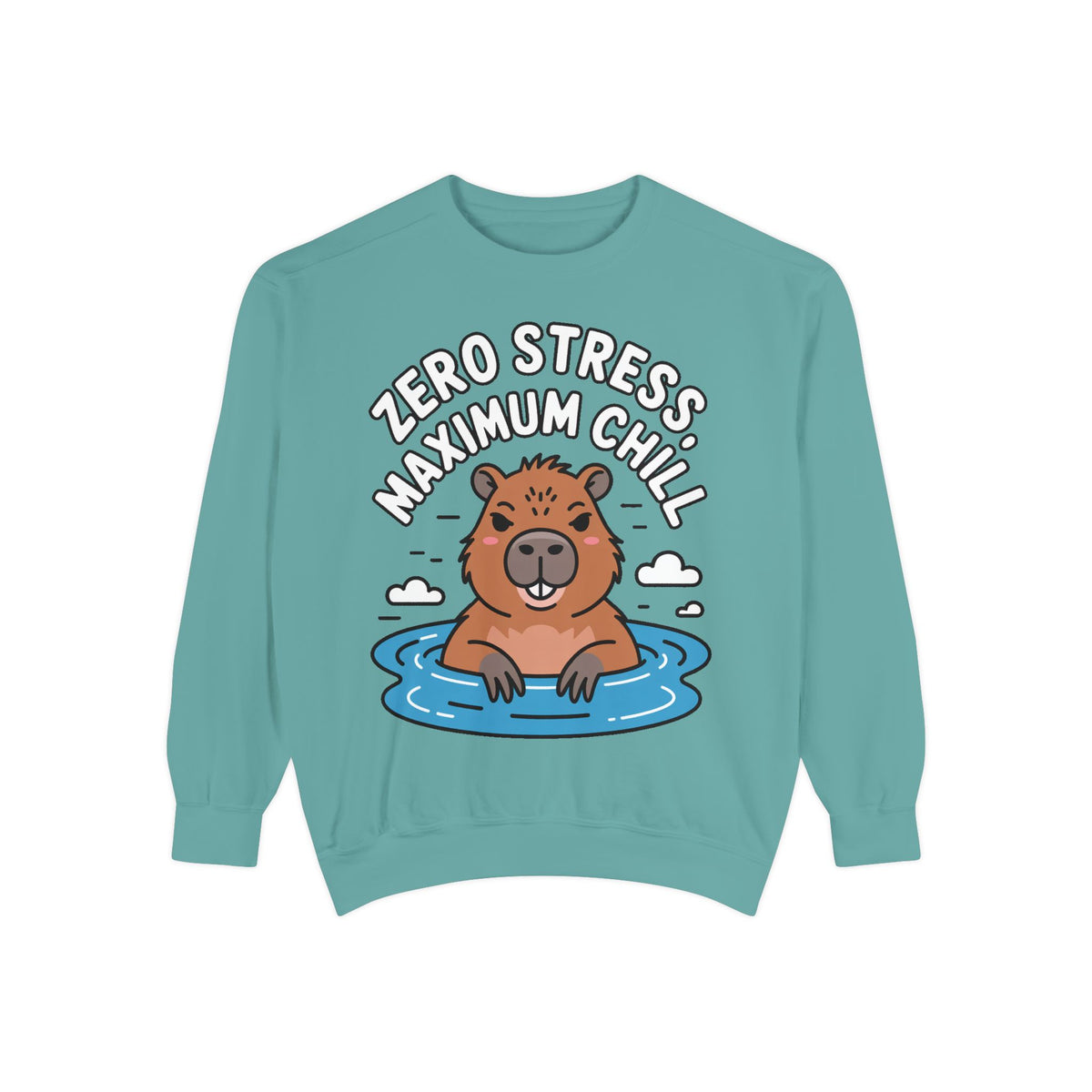 Zero Stress Capybara Sweatshirt, Funny Hot Spring Capybara Crewneck, Cute Chill Animal Gift, Garment Dyed Embroidered Sweatshirt