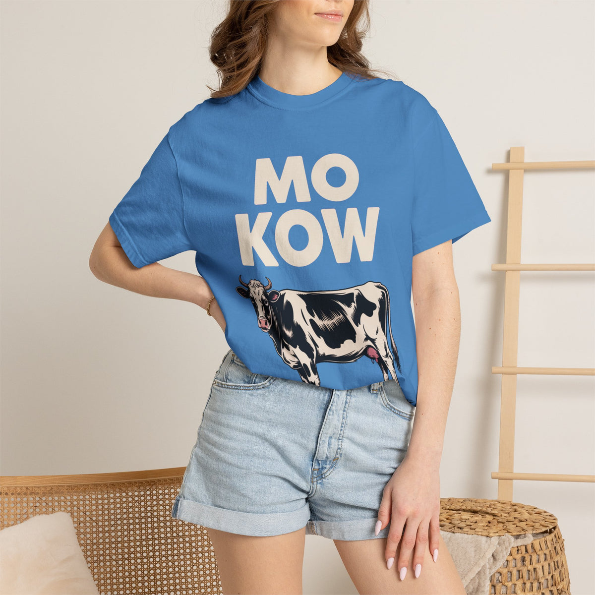 Mo Kow Funny Cow Shirt, Absurd Meme T-Shirt, Deadpan Farm Animal Tee, Weird Cow Lover Gift, Funny Misspelled Label Shirt