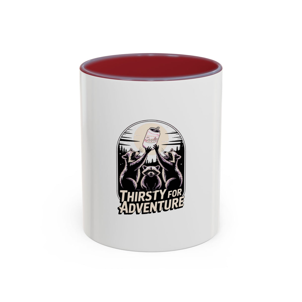 Thirsty For Adventure Raccoons Mug, Funny Vintage Poster Mug, Retro Raccoon Coffee Cup, Camping Adventure Gift Mug