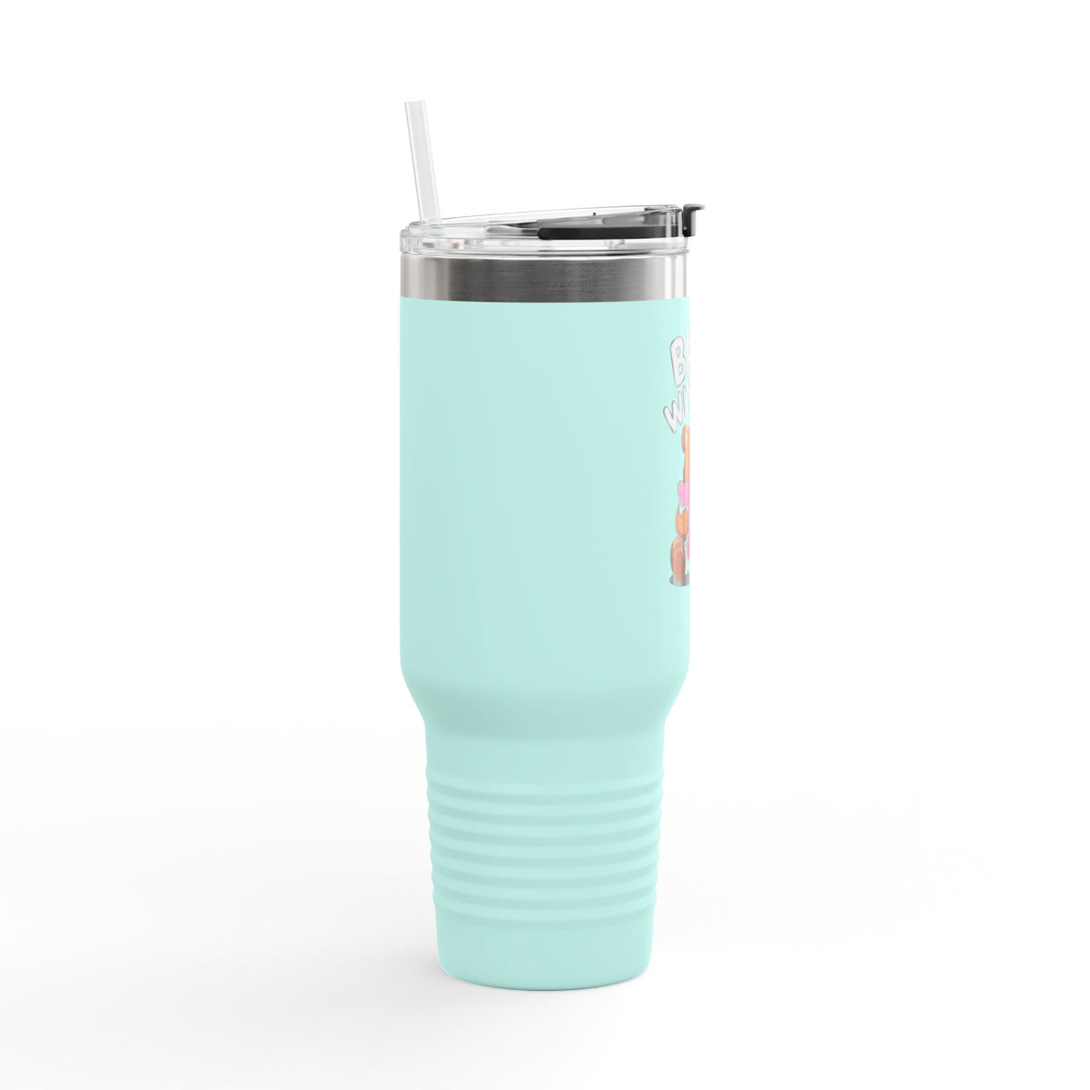 Bear With Me Travel Mug 40oz, Cute Bear Tumbler, Funny Sleepy Bear Insulated Cup With Handle And Straw, Bear Lover Gift