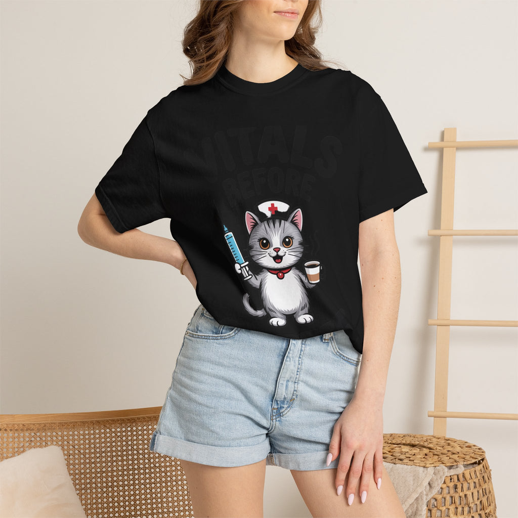 Vitals Before Coffee Nurse Shirt, Funny Nurse Cat T-Shirt, Cute Nurse Gift, Nursing Student Shirt, RN Coffee Lover Tee
