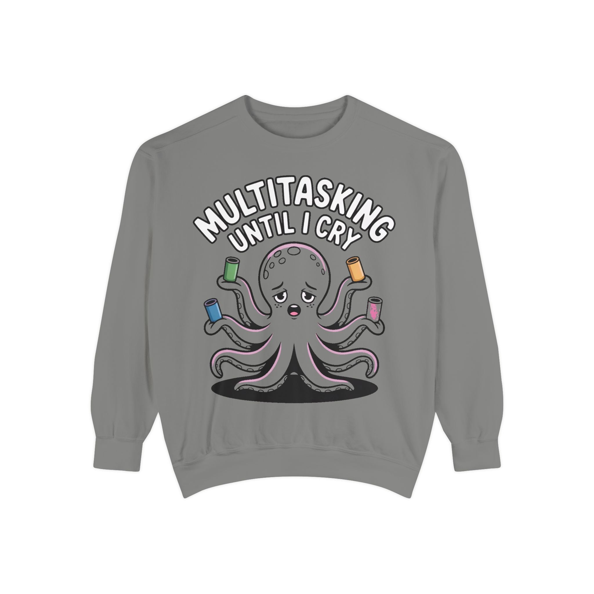 Multitasking Octopus Sweatshirt, Funny Stressed Octopus Crewneck, Embroidery-Patch Style Sweatshirt, Busy Mom Gift, Work Humor Pullover