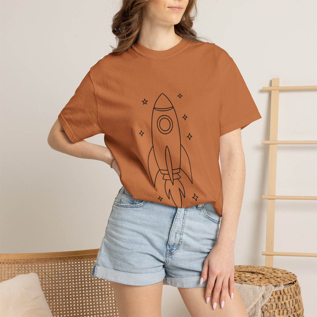 Rocket Ship Line Art Shirt, Minimalist Chase The Stars T-Shirt, Single Line Space Tee, Cute Rocket Tattoo Style Shirt Gift