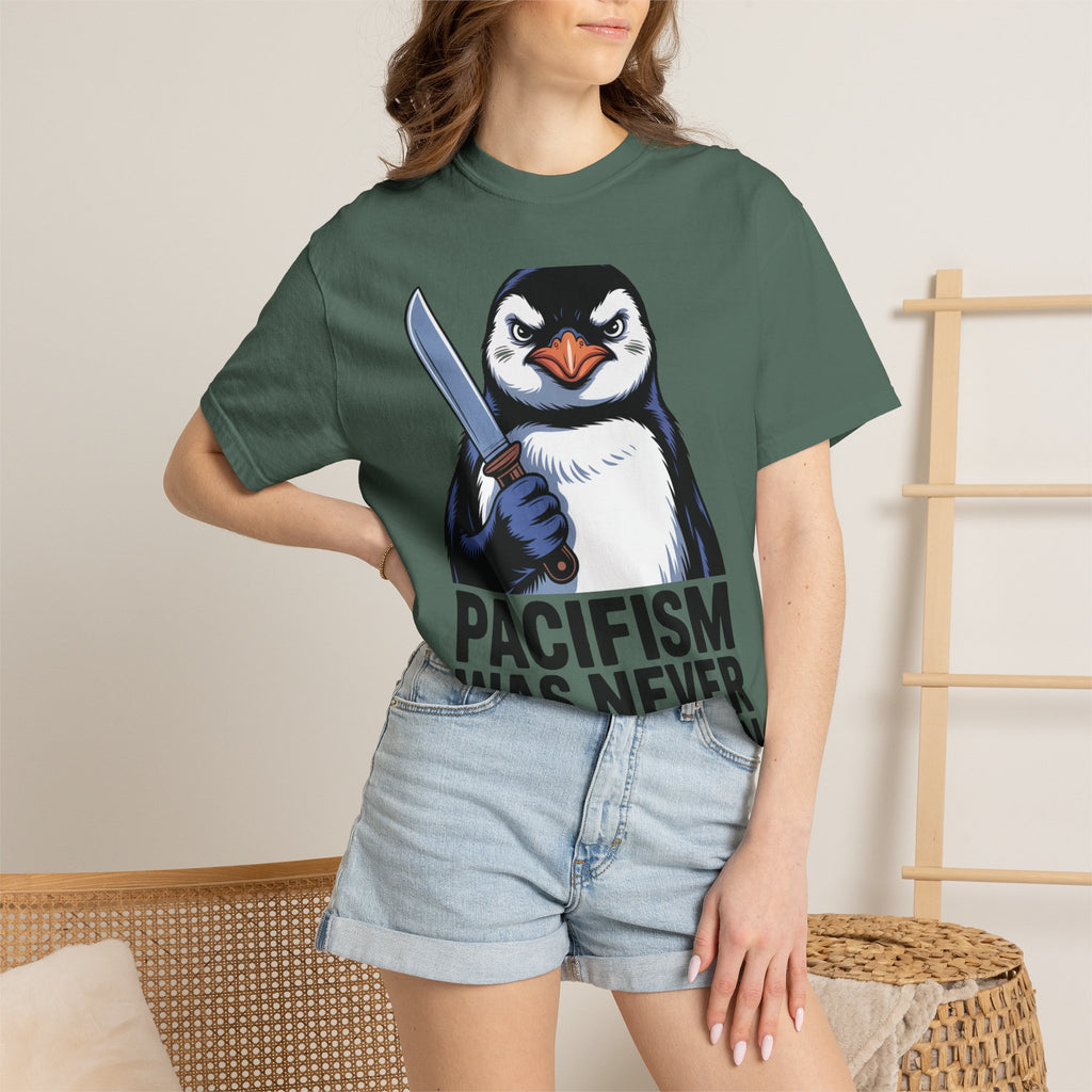 Funny Penguin Shirt, Pacifism Was Never An Option Tee, Dramatic Penguin With Knife T-Shirt, Sarcastic Meme Gift Shirt