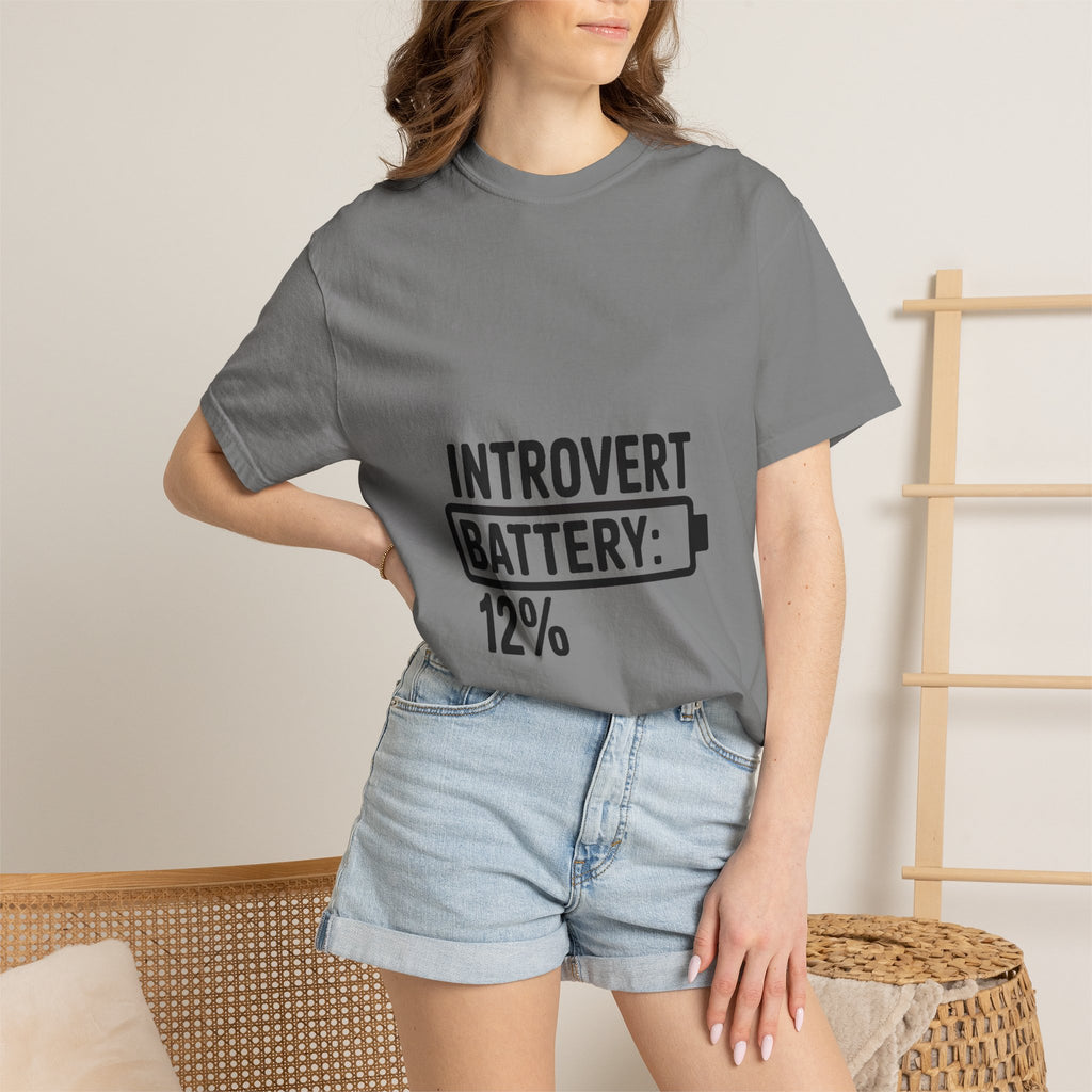 Introvert Battery Low Shirt, Funny Introvert Battery 12% Tee, Social Anxiety Humor T-Shirt, Sarcastic Gift for Introverts