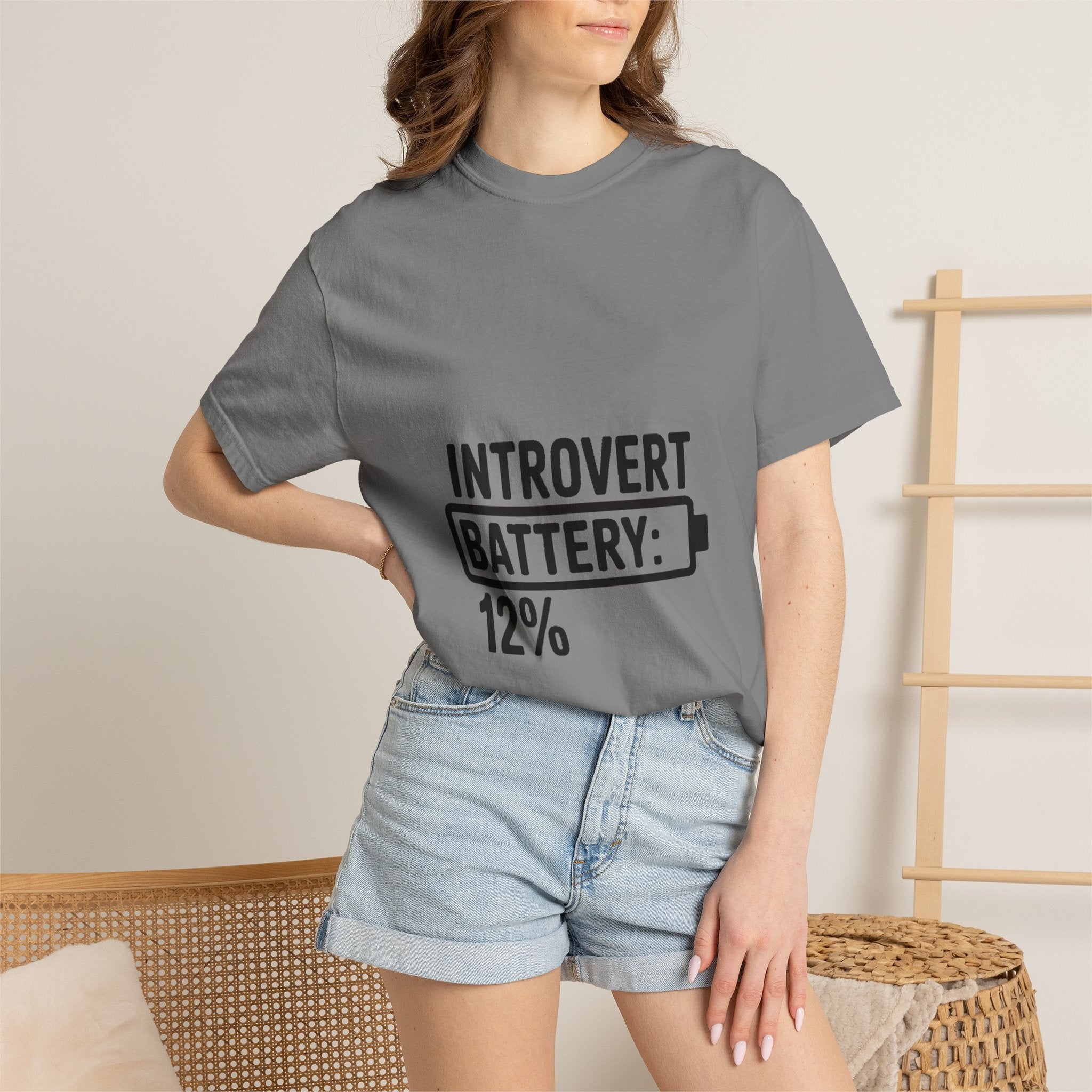 Introvert Battery Low Shirt, Funny Introvert Battery 12% Tee, Social Anxiety Humor T-Shirt, Sarcastic Gift for Introverts