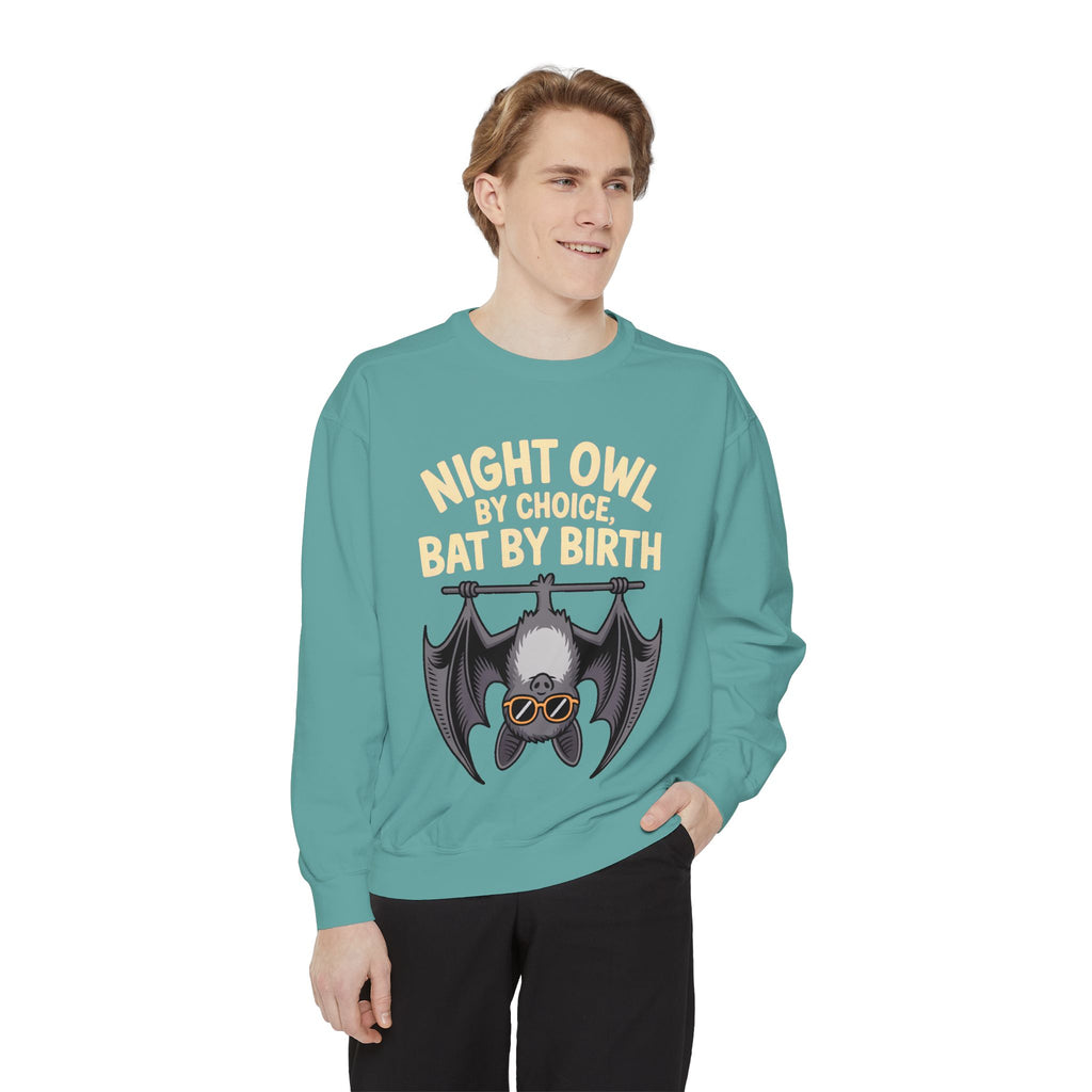 Night Owl By Choice Bat Sweatshirt, Funny Bat Lover Crewneck, Cute Halloween Sweatshirt, Embroidered Patch Style Bat Shirt Gift