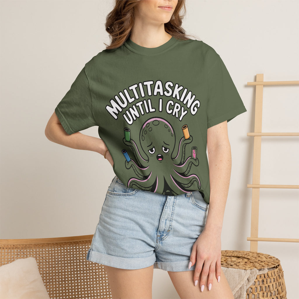 Multitasking Octopus Shirt, Funny Stressed Octopus T-Shirt, Multitasking Until I Cry Tee, Cute Cartoon Octopus Gift