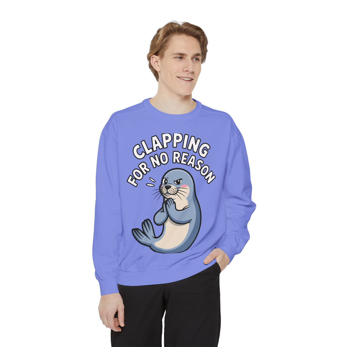 Clapping For No Reason Seal Sweatshirt, Funny Sassy Seal Crewneck, Cute Animal Embroidered Patch Style Sweatshirt, Sarcastic Gift