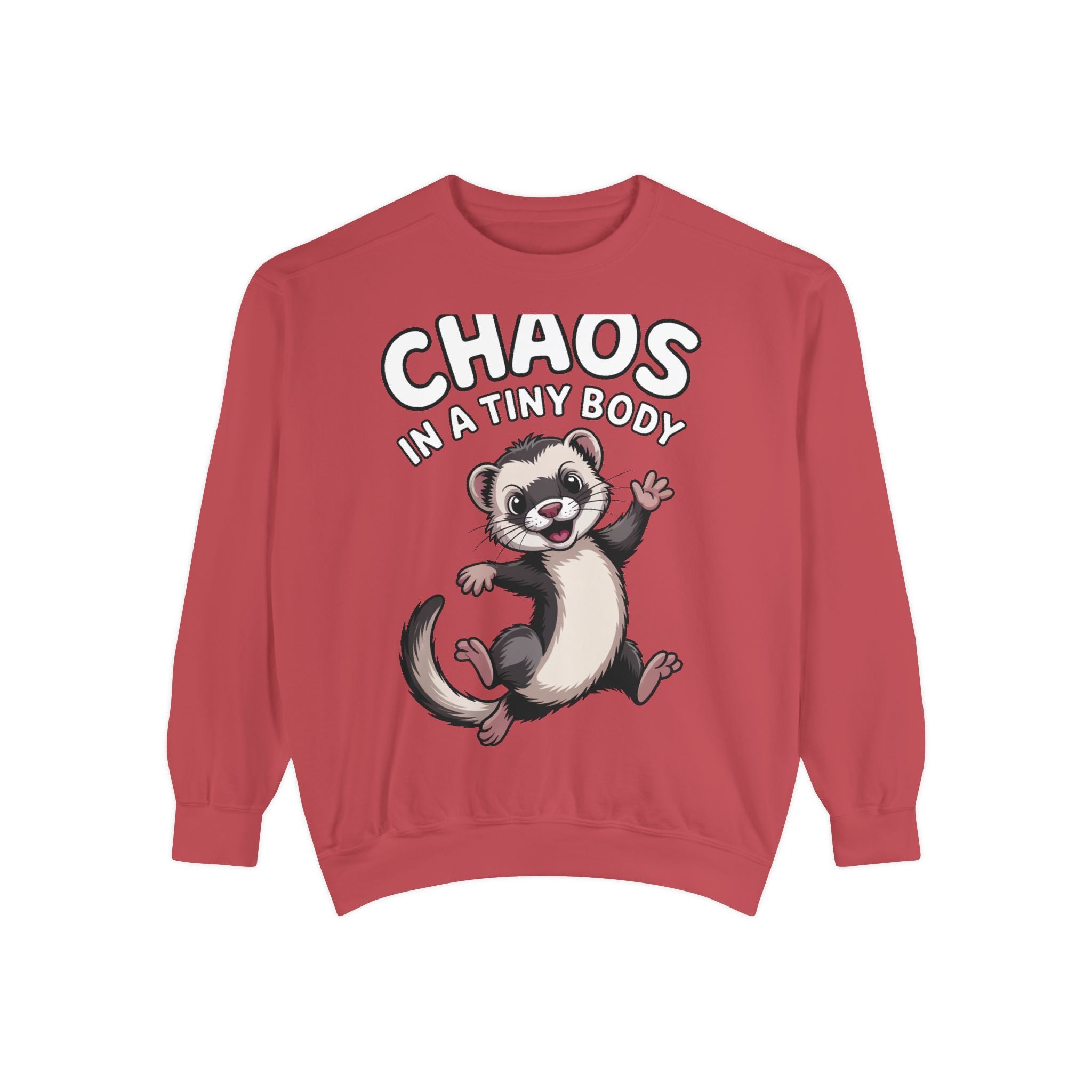 Funny Ferret Sweatshirt, Chaos In A Tiny Body Crewneck, Cute Ferret Lover Gift, Embroidered Style Ferret Sweatshirt For Pet Owners