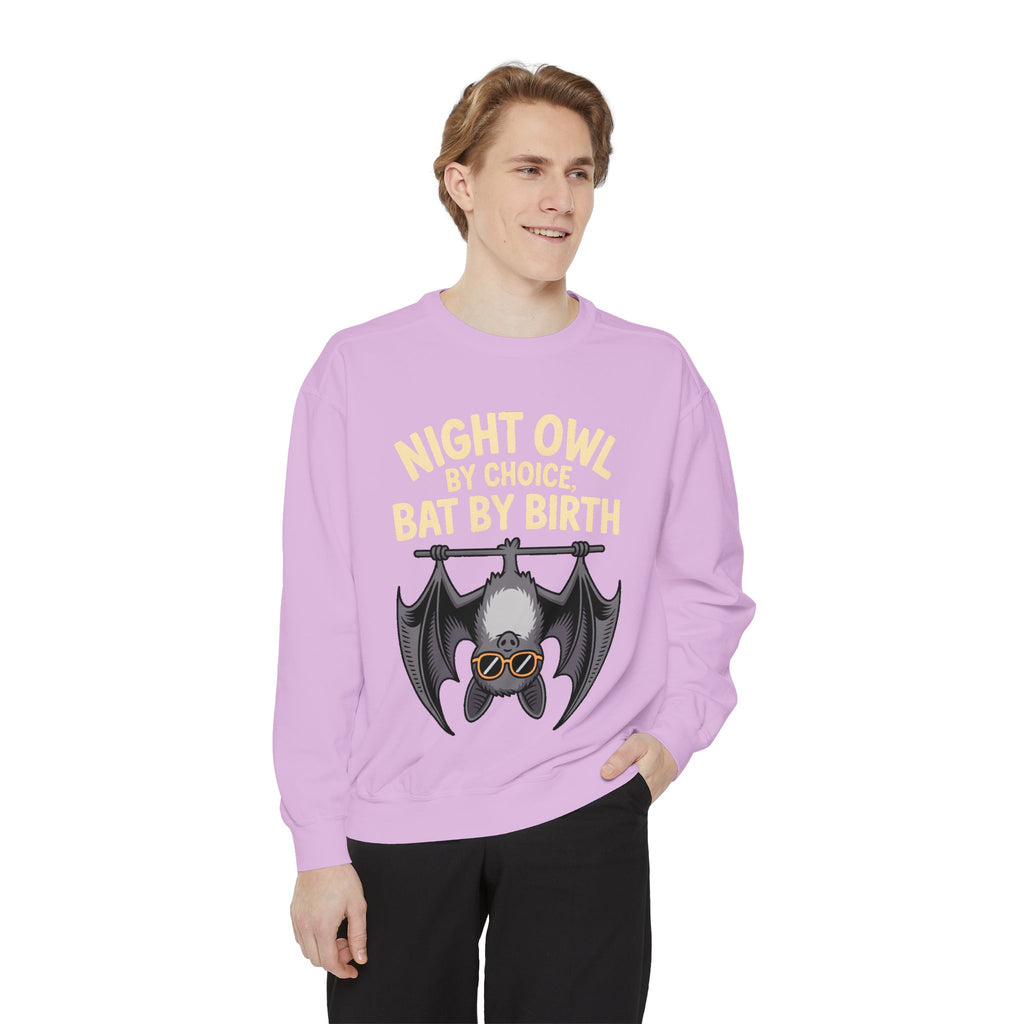 Night Owl By Choice Bat Sweatshirt, Funny Bat Lover Crewneck, Cute Halloween Sweatshirt, Embroidered Patch Style Bat Shirt Gift