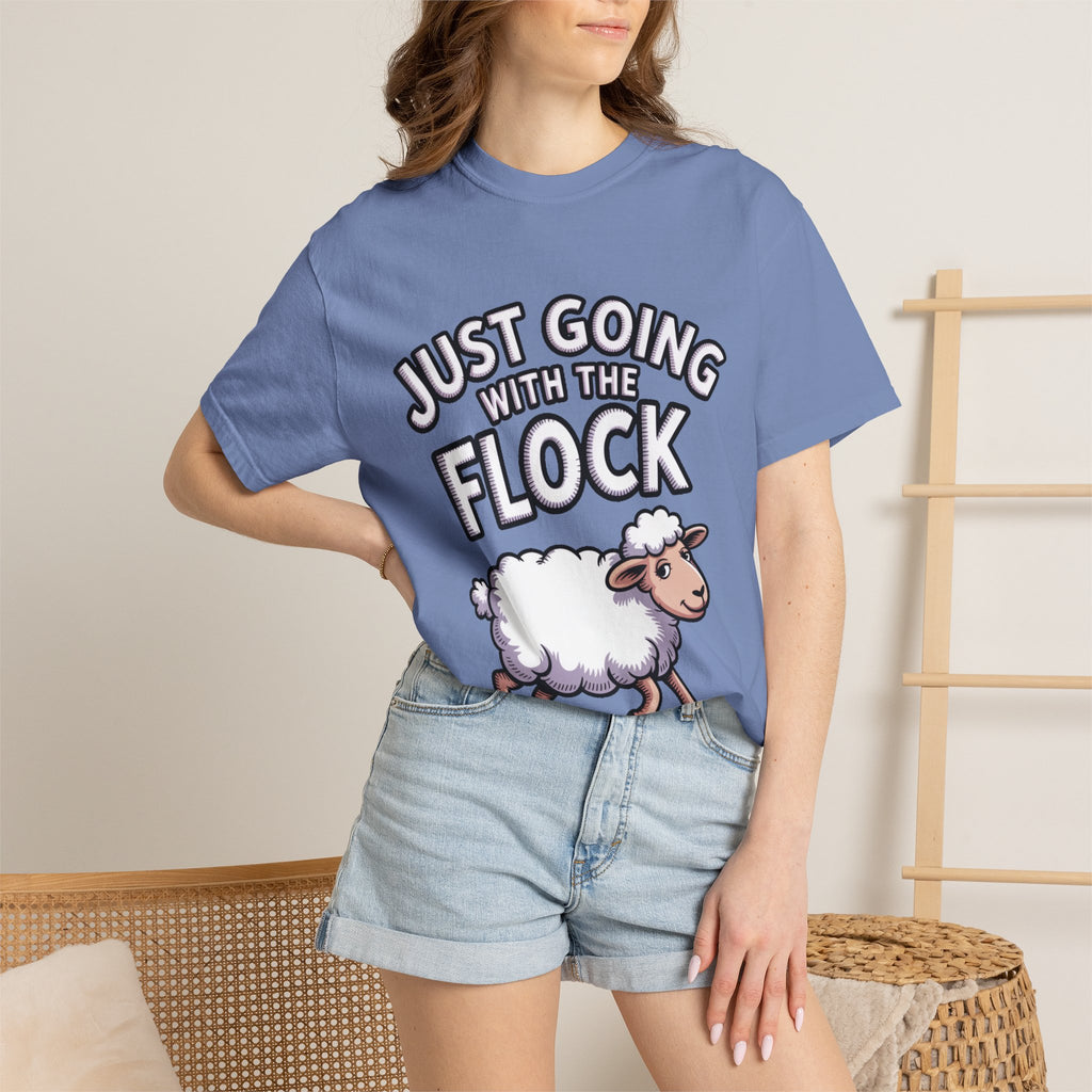 Funny Sheep T-Shirt, 'Just Going With The Flock' Shirt, Cute Cartoon Sheep Tee, Sarcastic Gift for Introverts