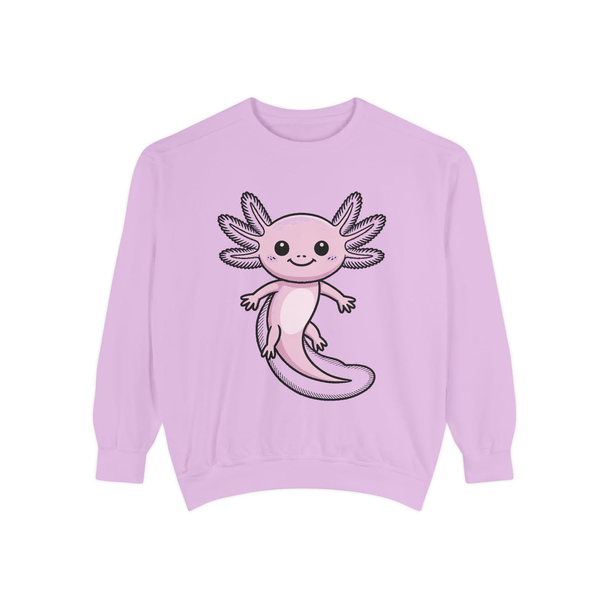 Cute Axolotl Sweatshirt, Smiling Axolotl Embroidered Crewneck, Kawaii Animal Lover Gift, Garment Dyed Pullover