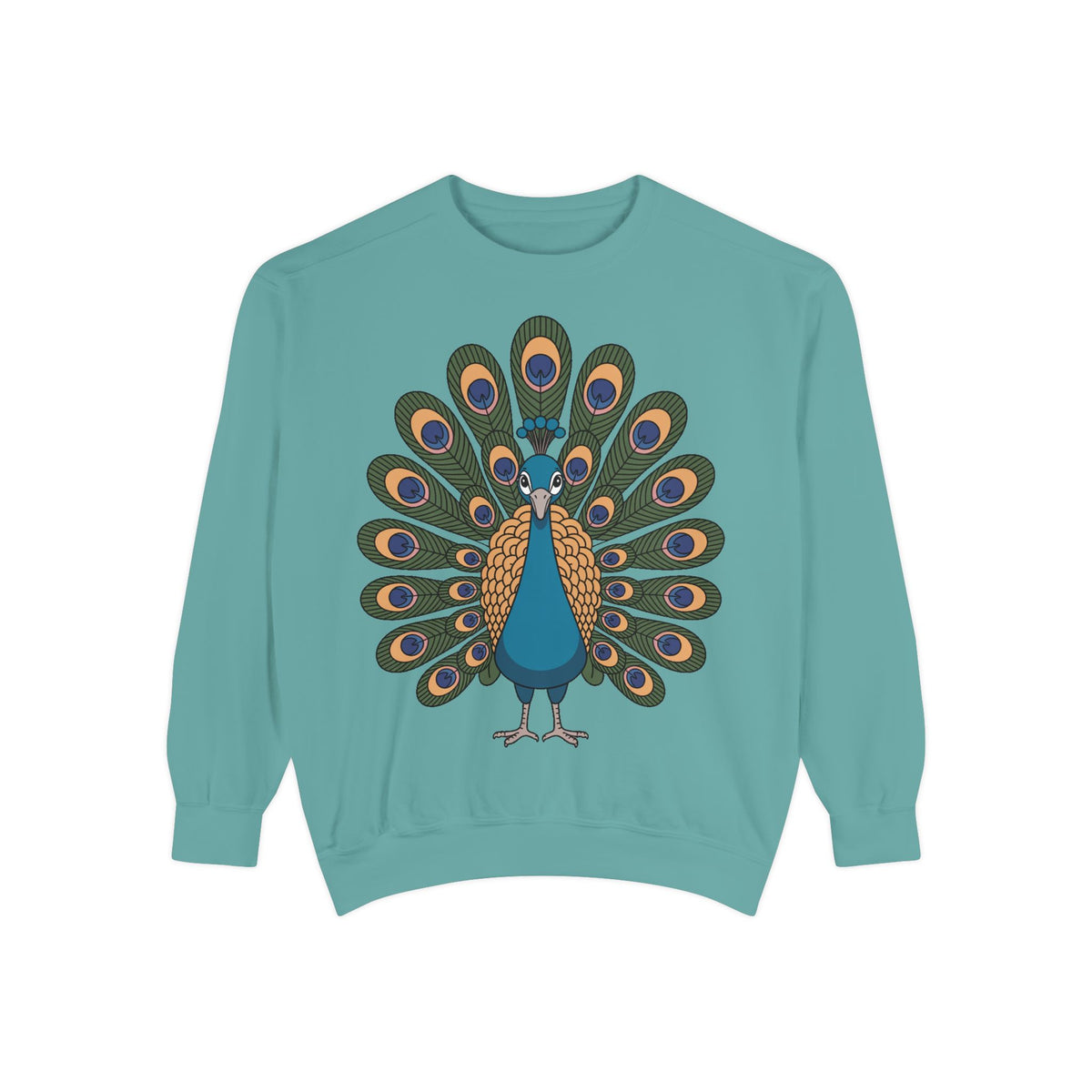 Peacock Sweatshirt, Cute Cartoon Peacock Crewneck, Embroidered Patch Style Feather Sweatshirt, Bird Lover Gift