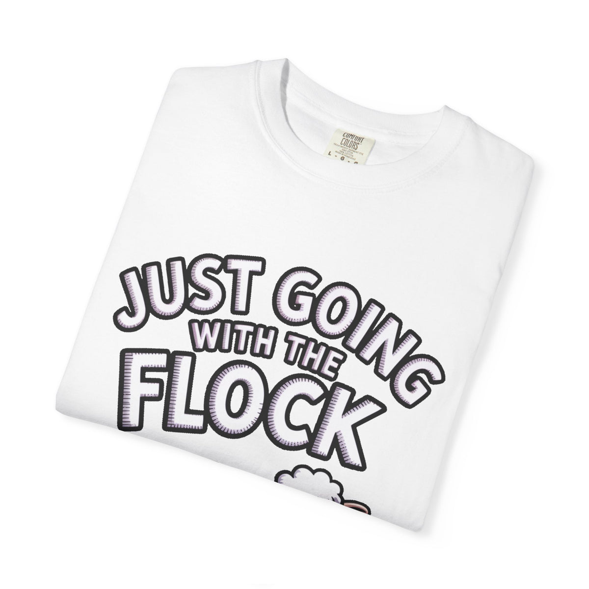Funny Sheep T-Shirt, 'Just Going With The Flock' Shirt, Cute Cartoon Sheep Tee, Sarcastic Gift for Introverts