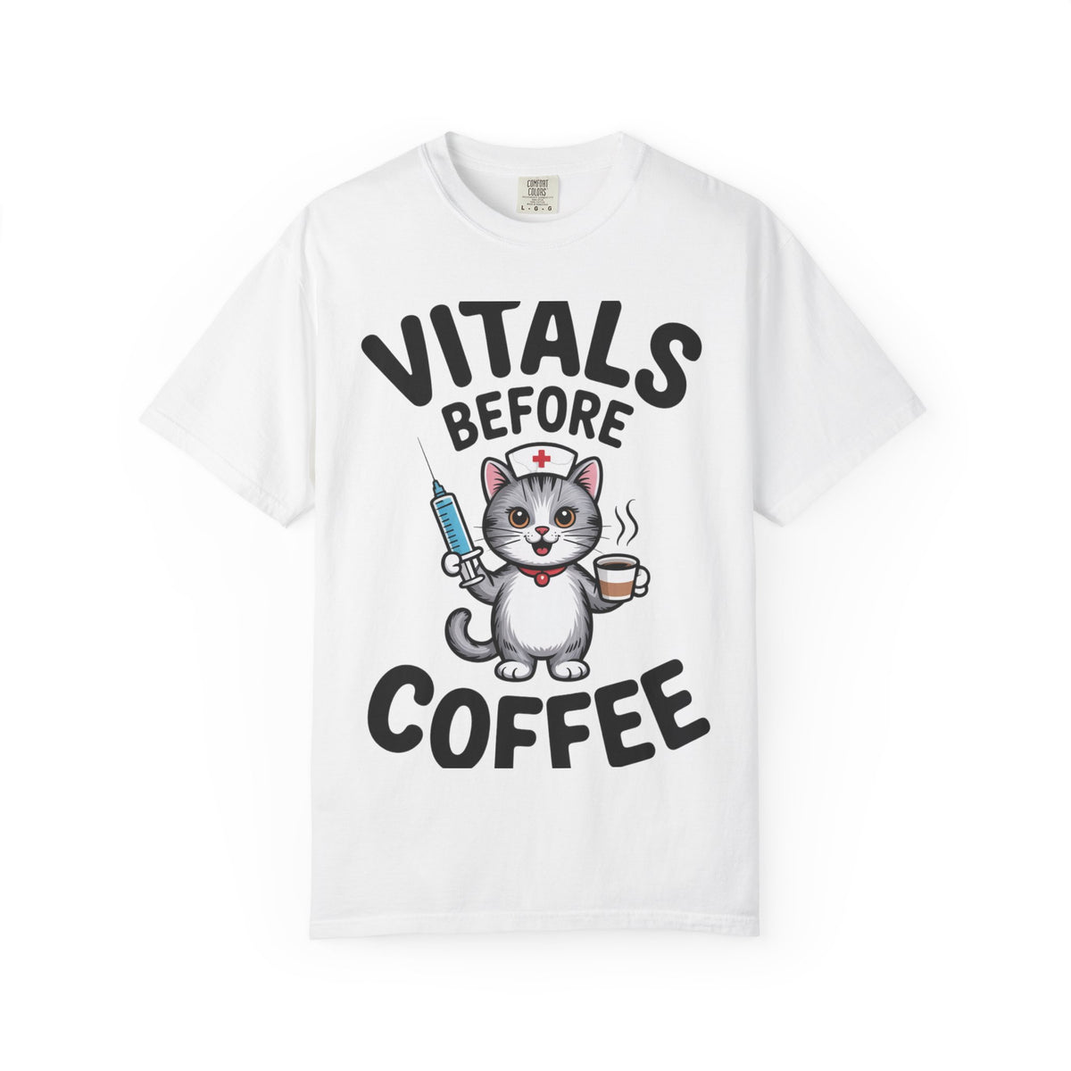Vitals Before Coffee Nurse Shirt, Funny Nurse Cat T-Shirt, Cute Nurse Gift, Nursing Student Shirt, RN Coffee Lover Tee