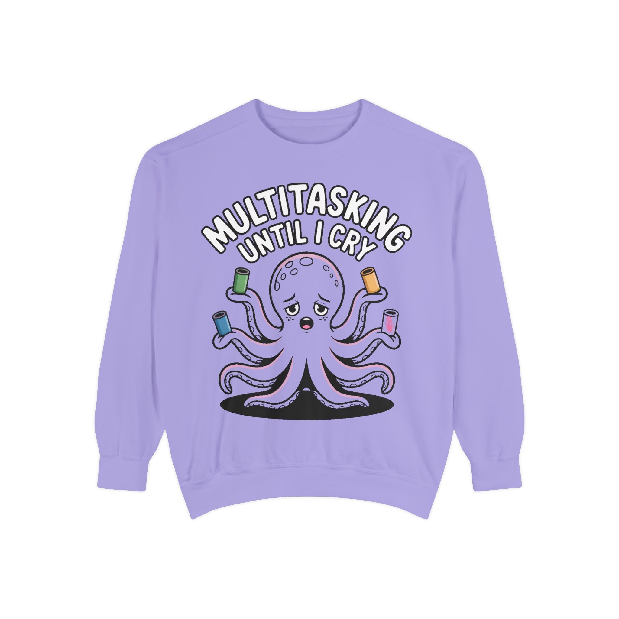Multitasking Octopus Sweatshirt, Funny Stressed Octopus Crewneck, Embroidery-Patch Style Sweatshirt, Busy Mom Gift, Work Humor Pullover