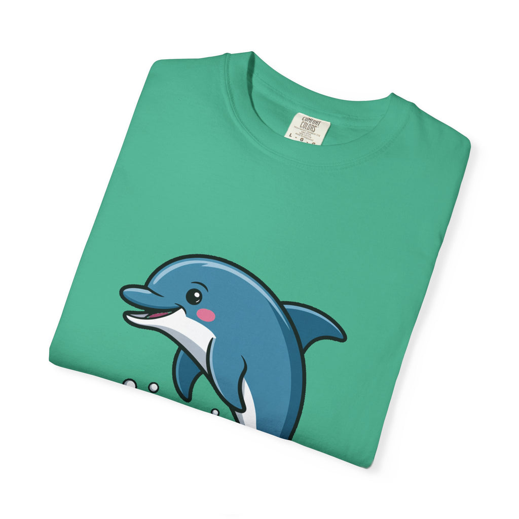 Cute Dolphin T-Shirt, Jumping Wave Dolphin Shirt, Ocean Lover Gift, Garment Dyed Unisex Tee, Beach Vacation Shirt