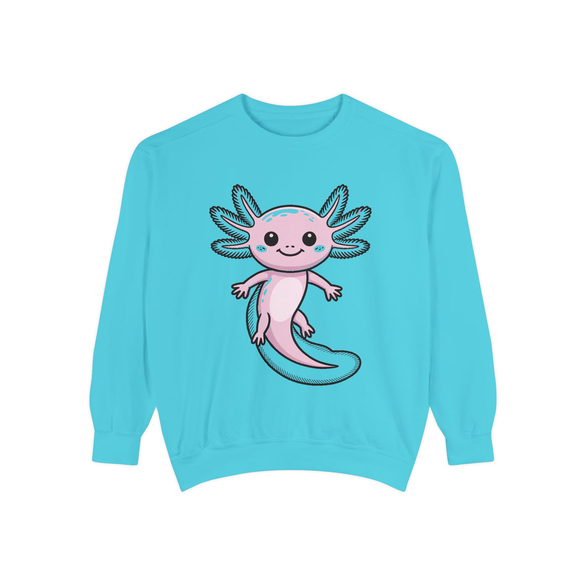 Cute Axolotl Sweatshirt, Smiling Axolotl Embroidered Crewneck, Kawaii Animal Lover Gift, Garment Dyed Pullover