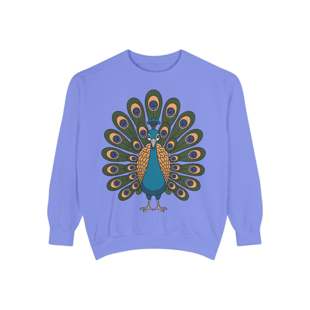Peacock Sweatshirt, Cute Cartoon Peacock Crewneck, Embroidered Patch Style Feather Sweatshirt, Bird Lover Gift