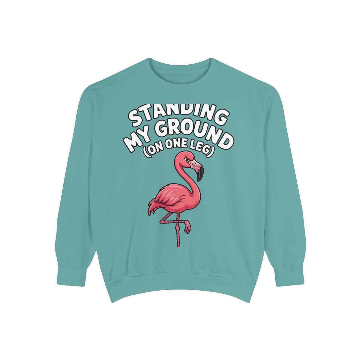 Standing My Ground Flamingo Sweatshirt, Funny One Leg Flamingo Crewneck, Sassy Bird Lover Gift, Embroidered Patch Style Sweatshirt