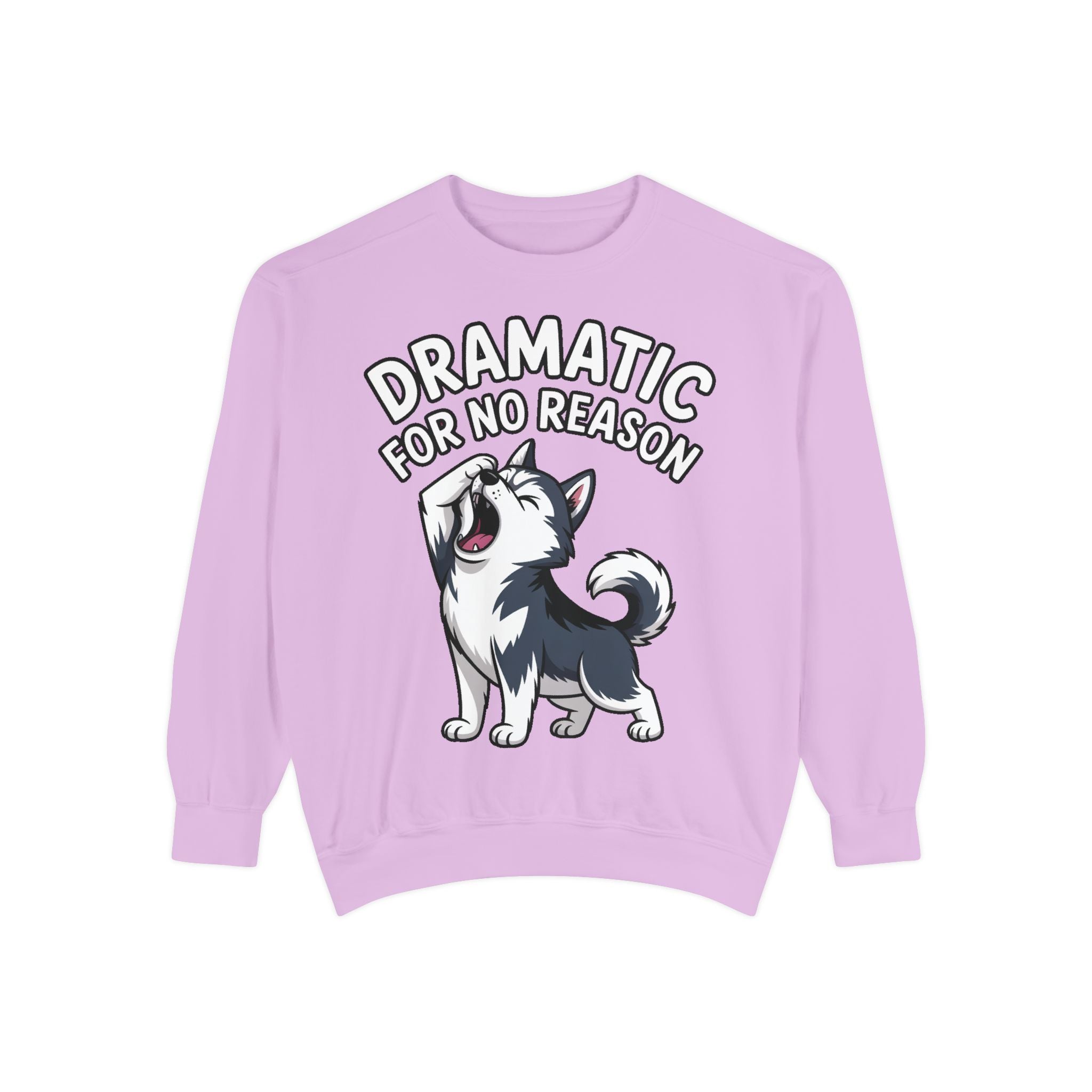 Dramatic Husky Sweatshirt, Funny Dog Lover Crewneck, Cute Cartoon Husky Embroidered Patch Style Sweatshirt, Gift for Husky Mom