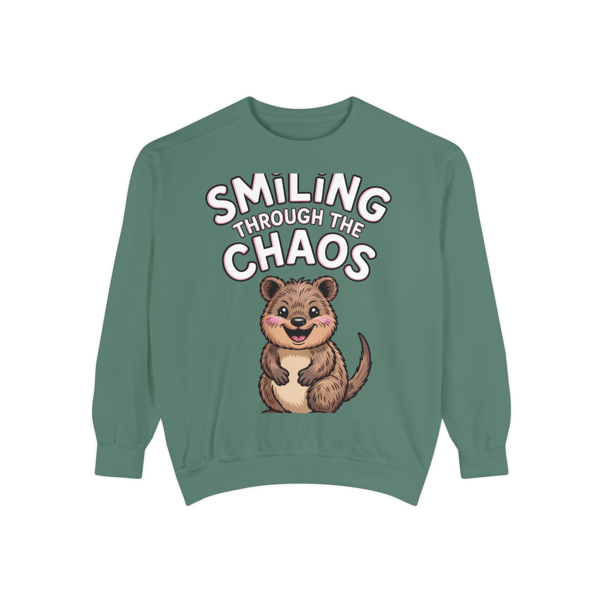 Smiling Through The Chaos Quokka Sweatshirt, Cute Embroidered-Look Crewneck, Funny Quokka Lover Gift, Positive Vibes Pullover