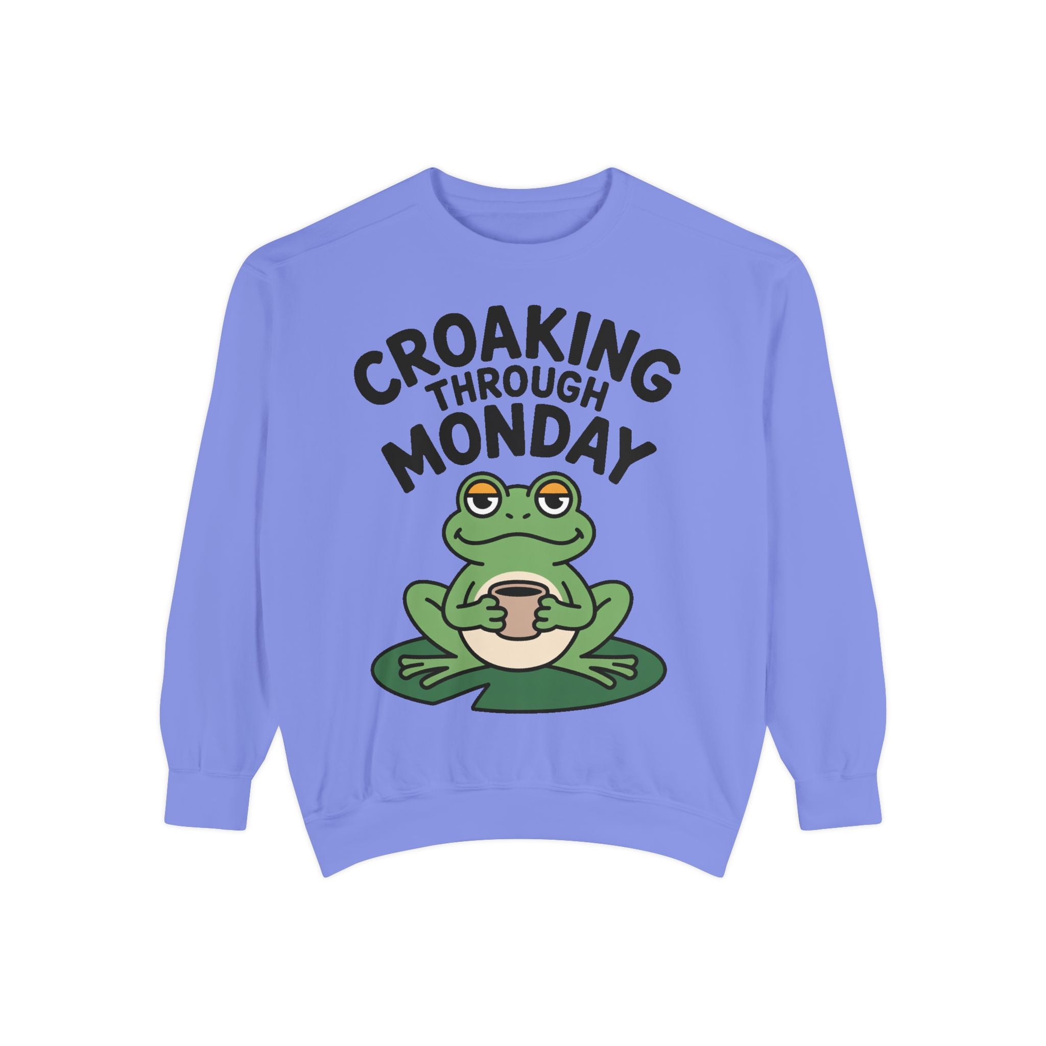 Croaking Through Monday Sweatshirt, Funny Tired Frog Crewneck, Cute Coffee Frog Sweatshirt, Frog Lover Gift