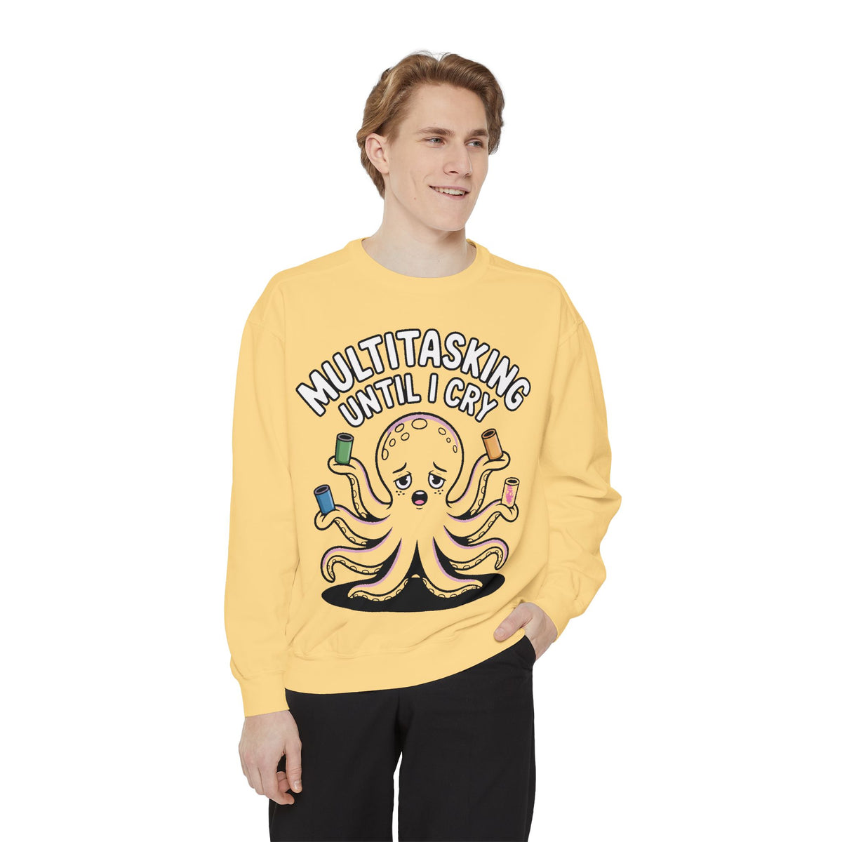 Multitasking Octopus Sweatshirt, Funny Stressed Octopus Crewneck, Embroidery-Patch Style Sweatshirt, Busy Mom Gift, Work Humor Pullover