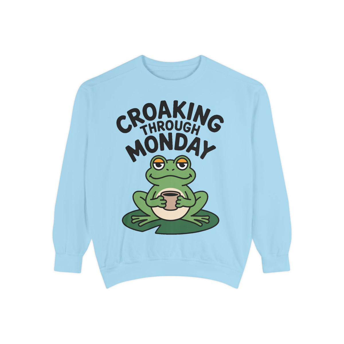 Croaking Through Monday Sweatshirt, Funny Tired Frog Crewneck, Cute Coffee Frog Sweatshirt, Frog Lover Gift