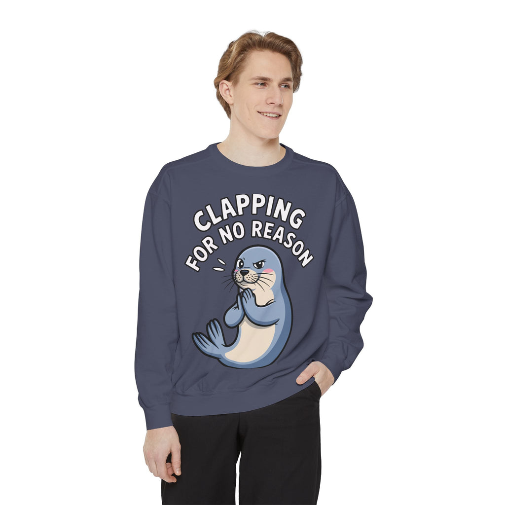 Clapping For No Reason Seal Sweatshirt, Funny Sassy Seal Crewneck, Cute Animal Embroidered Patch Style Sweatshirt, Sarcastic Gift