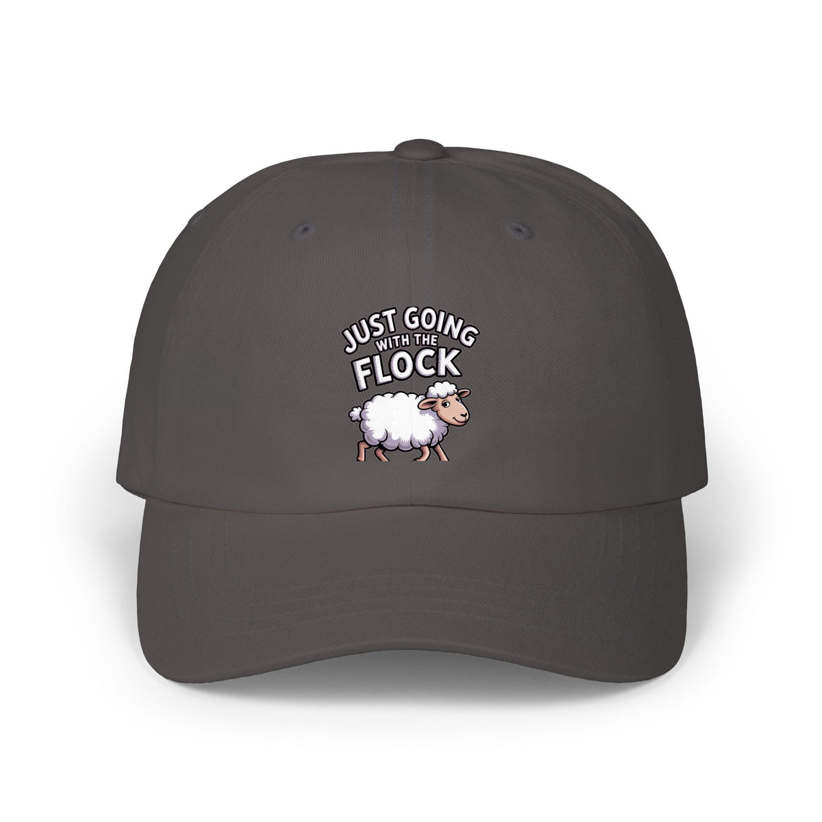 Funny Sheep Dad Hat, Just Going With The Flock Cap, Cute Cartoon Sheep Embroidered Hat, Funny Farm Animal Gift, Unstructured Baseball Cap
