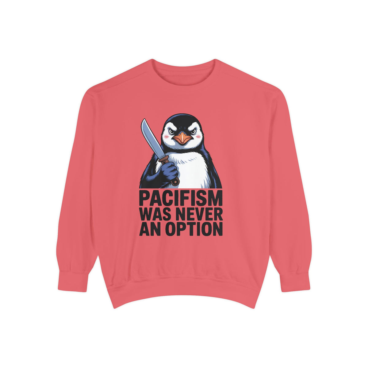 Pacifism Was Never An Option Penguin Sweatshirt, Funny Butter Knife Penguin Crewneck, Vintage Poster Style Graphic Sweatshirt Gift