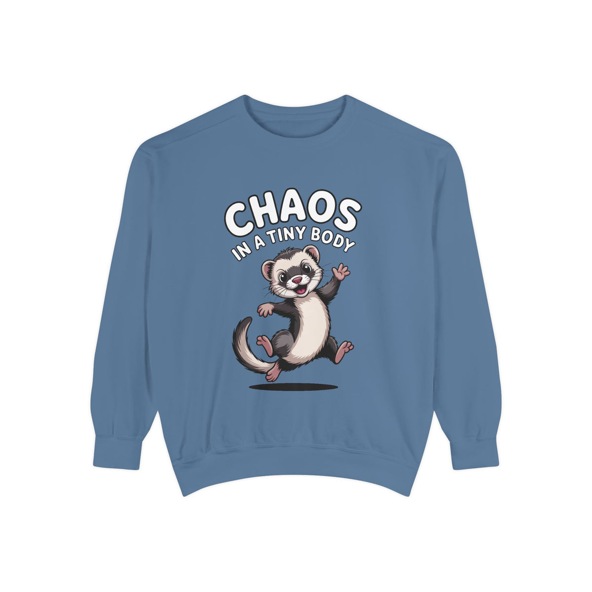 Funny Ferret Sweatshirt, Chaos In A Tiny Body Crewneck, Cute Ferret Lover Gift, Embroidered Style Ferret Sweatshirt For Pet Owners