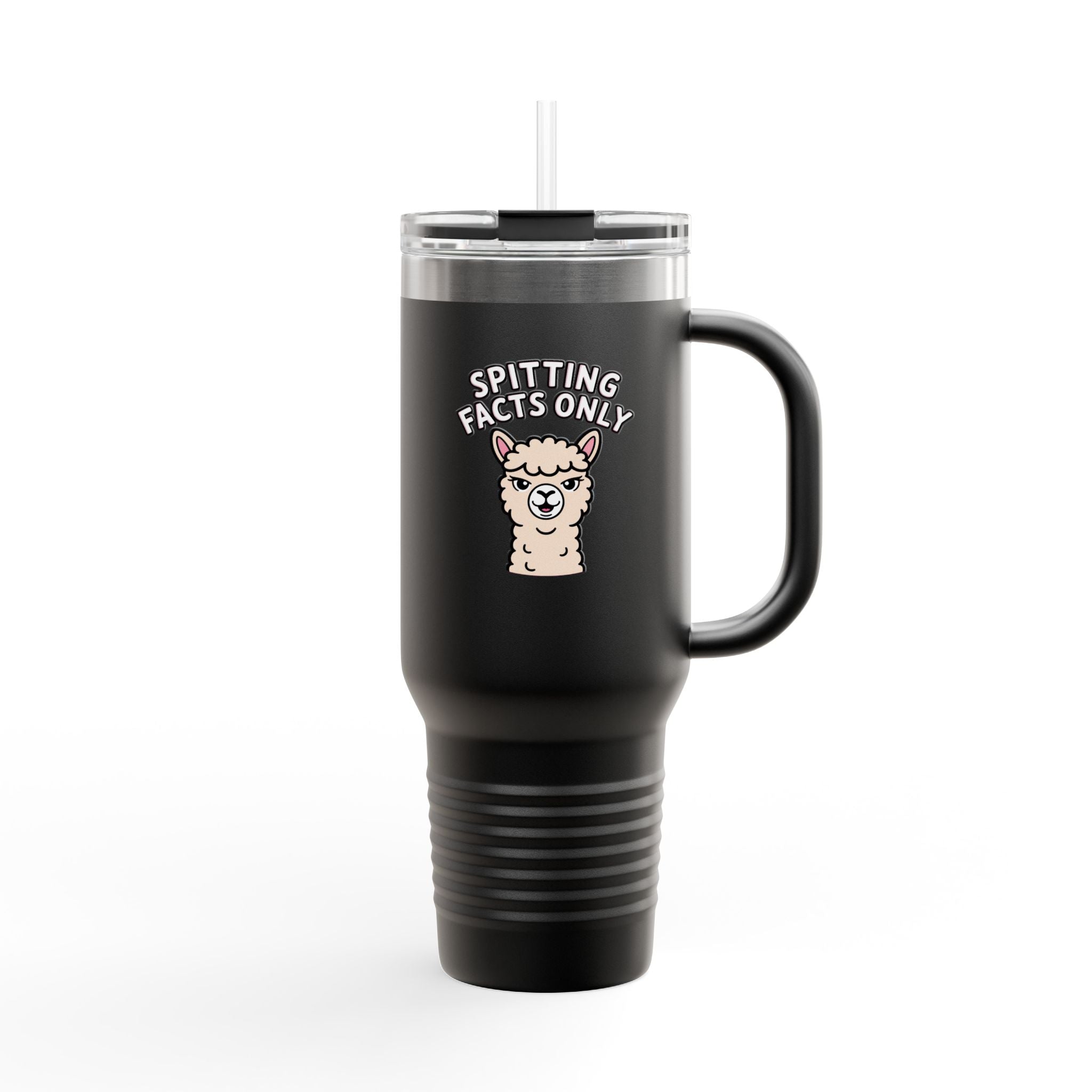 Funny Alpaca Travel Mug, Spitting Facts Only Tumbler, Sassy Alpaca 40oz Insulated Cup, Cute Animal Gift for Her, Funny Coffee Tumbler