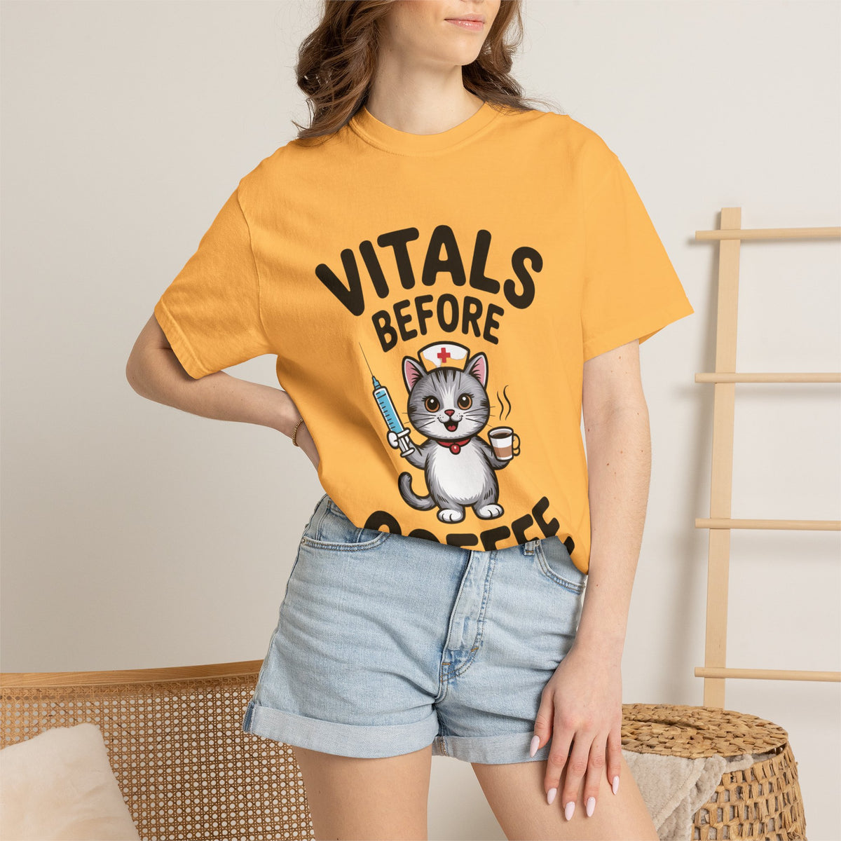 Vitals Before Coffee Nurse Shirt, Funny Nurse Cat T-Shirt, Cute Nurse Gift, Nursing Student Shirt, RN Coffee Lover Tee