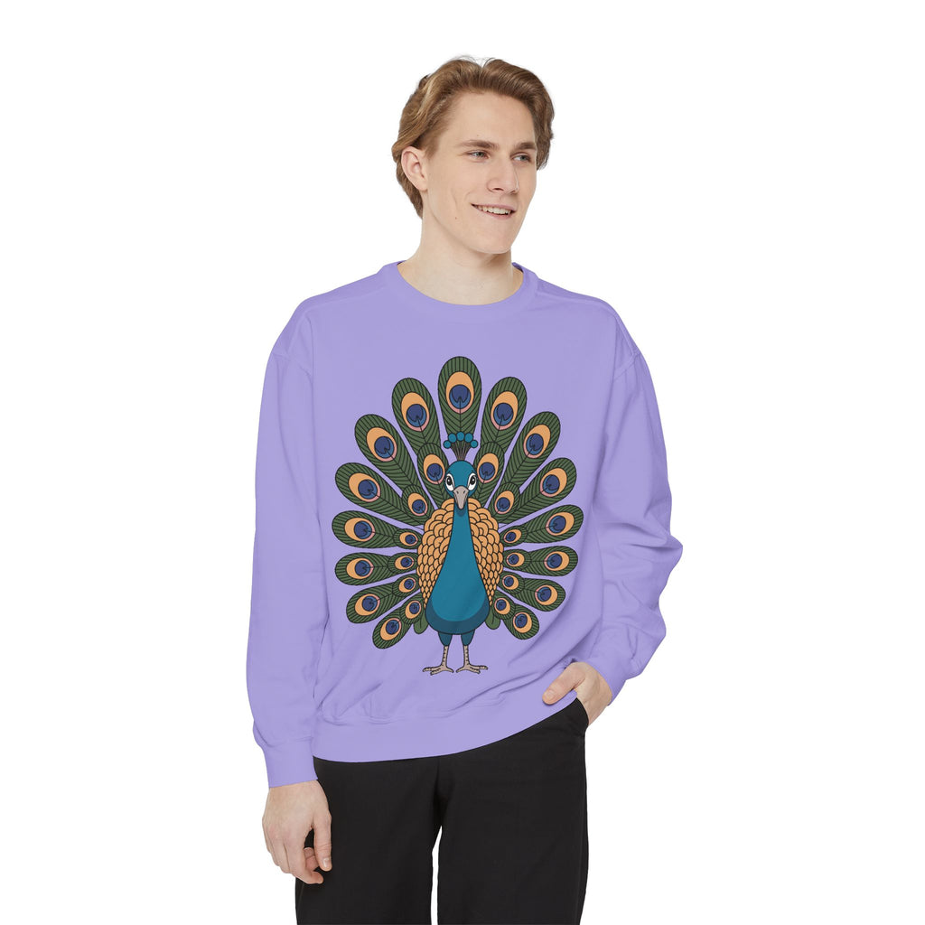 Peacock Sweatshirt, Cute Cartoon Peacock Crewneck, Embroidered Patch Style Feather Sweatshirt, Bird Lover Gift