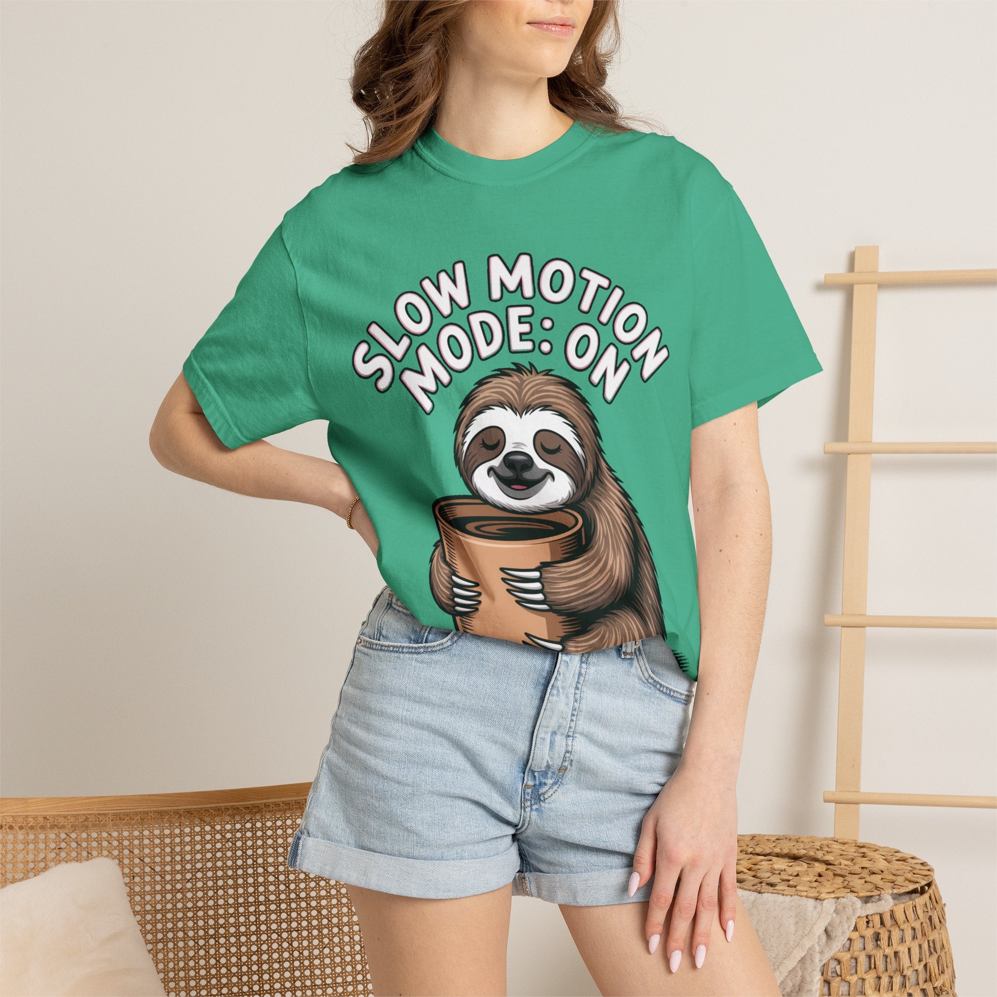 Slow Motion Sloth Shirt, Funny Coffee Lover T-Shirt, Cute Sloth Hugging Coffee Cup Tee, Sleepy Sloth Gift for Coffee Addict