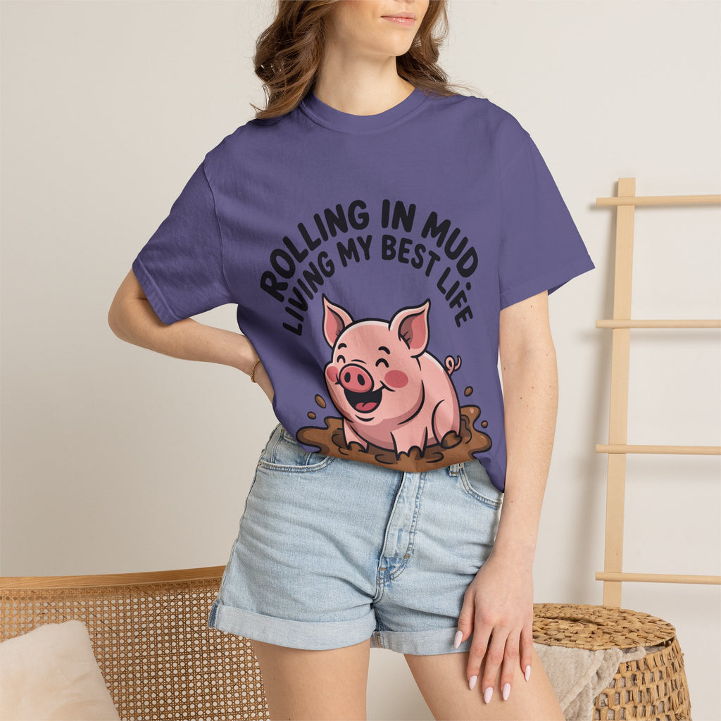 Living My Best Life Pig Shirt, Funny Pig Lover T-Shirt, Rolling In Mud Farm Animal Tee, Cute Pig Graphic Gift