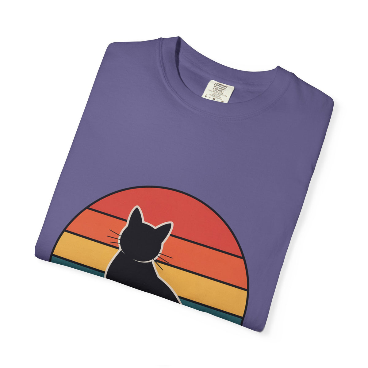 Retro Sunset Cat Badge T-Shirt