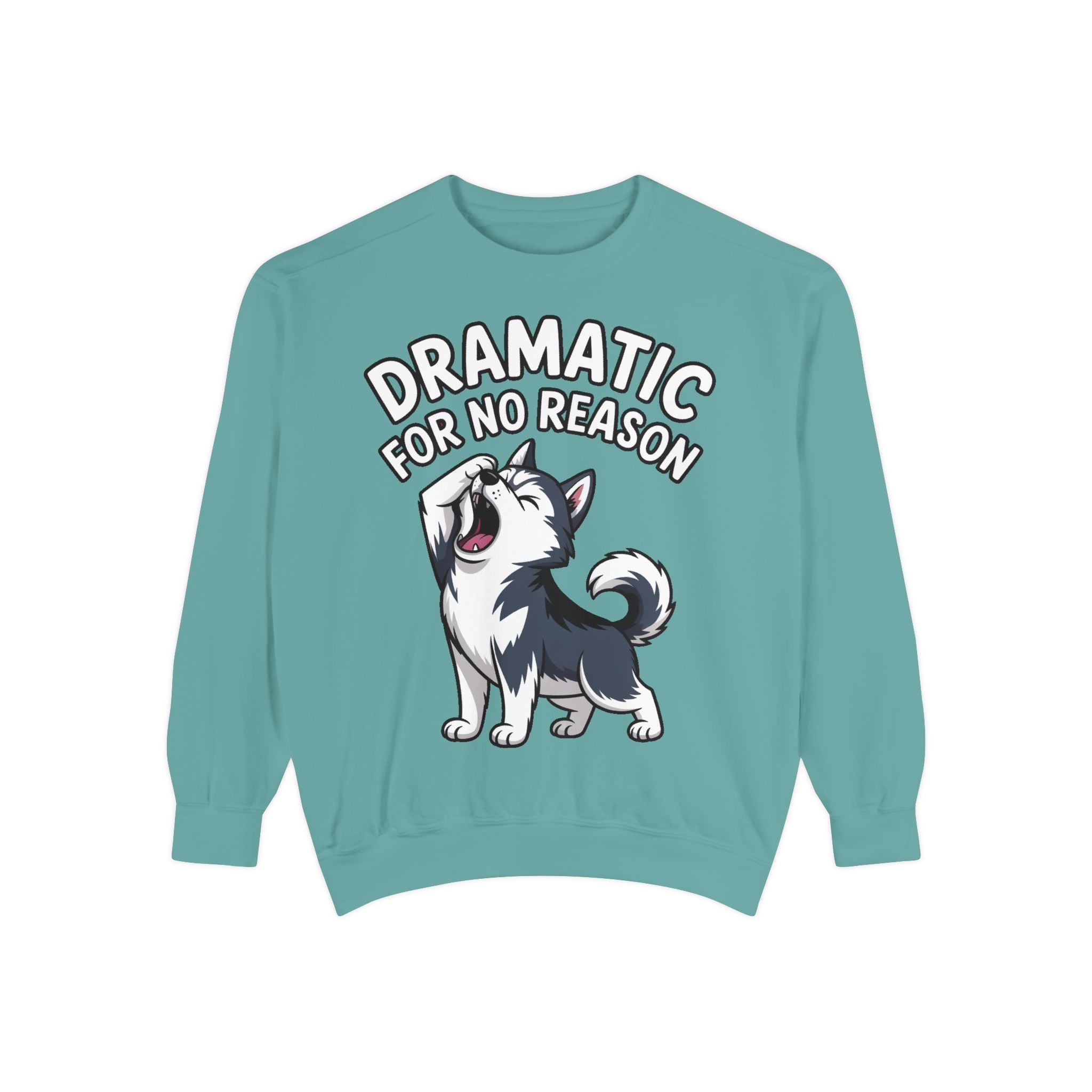 Dramatic Husky Sweatshirt, Funny Dog Lover Crewneck, Cute Cartoon Husky Embroidered Patch Style Sweatshirt, Gift for Husky Mom