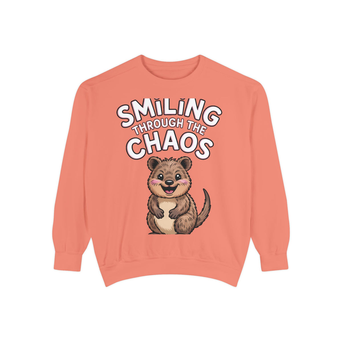 Smiling Through The Chaos Quokka Sweatshirt, Cute Embroidered-Look Crewneck, Funny Quokka Lover Gift, Positive Vibes Pullover