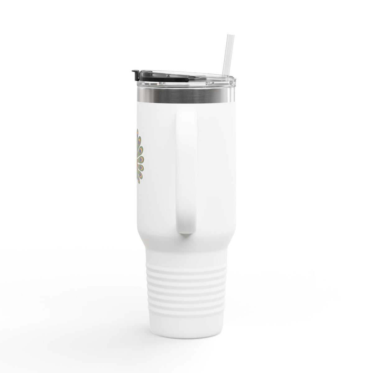 Peacock Travel Mug 40oz, Cute Peacock Feathers Tumbler with Handle, Bird Lover Gift, Insulated Stainless Steel Cup with Straw