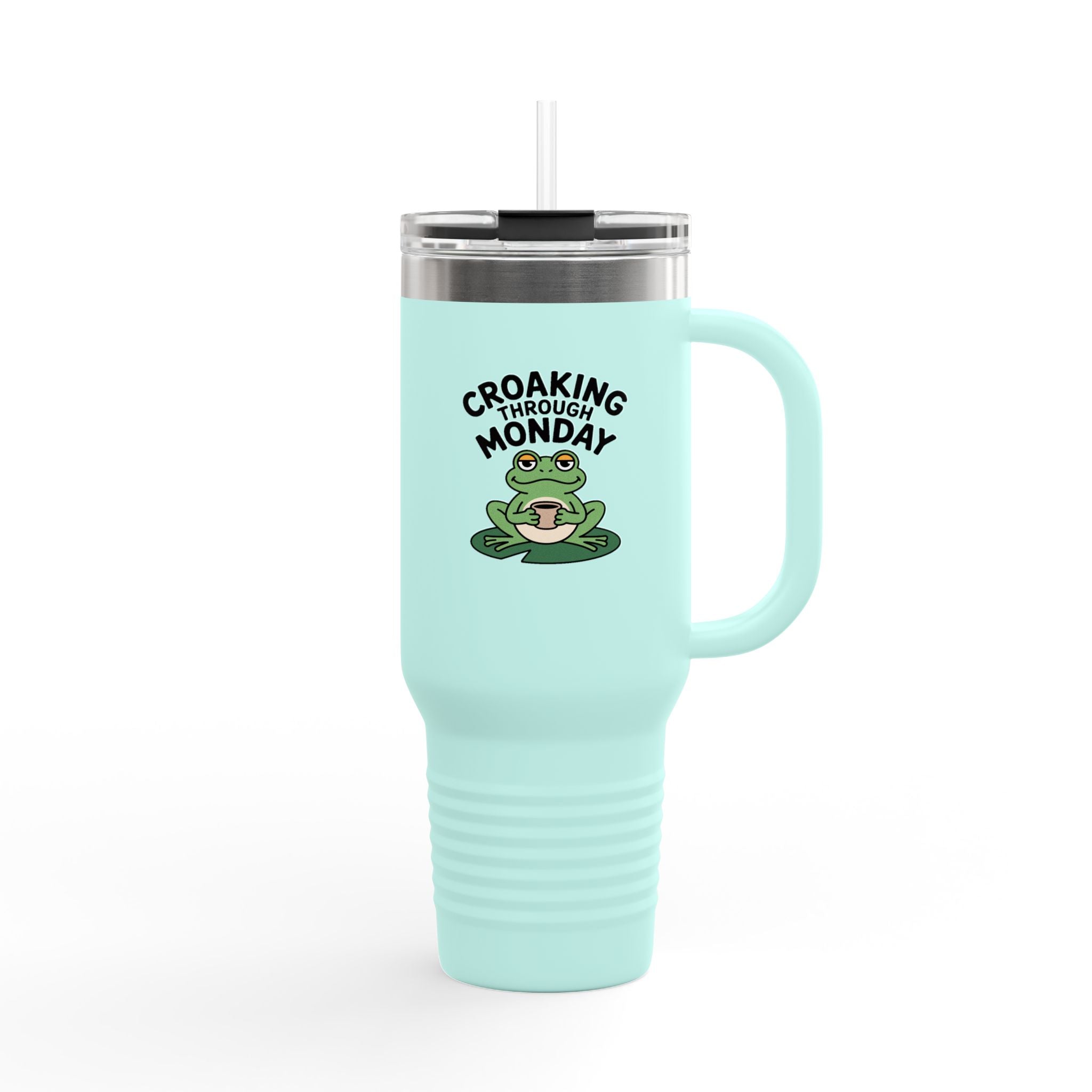 Croaking Through Monday Frog Travel Mug, Funny Frog Coffee Tumbler, Cute Frog Lover Gift, 40oz Insulated Cup with Straw