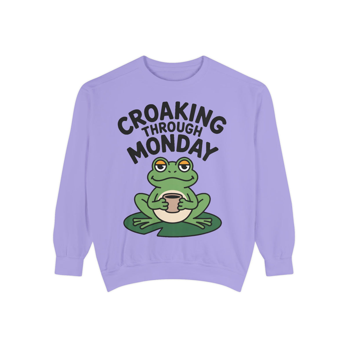 Croaking Through Monday Sweatshirt, Funny Tired Frog Crewneck, Cute Coffee Frog Sweatshirt, Frog Lover Gift