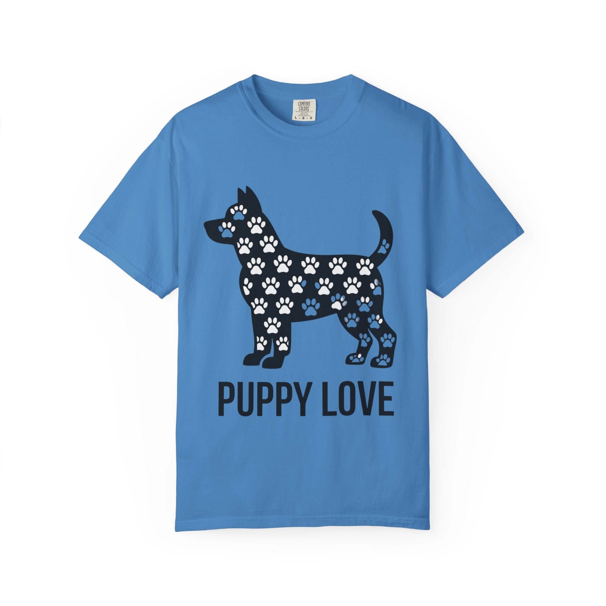 Puppy Love Dog Shirt, Cute Dog Silhouette T-Shirt, Paw Print Pattern Tee, Dog Lover Gift, Minimalist Dog Mom Shirt