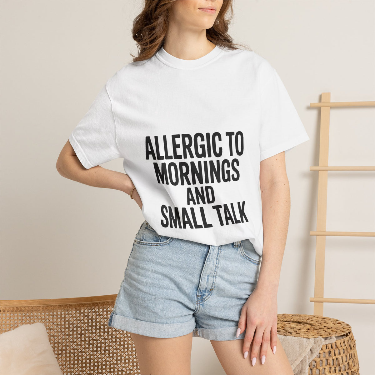 Allergic To Mornings And Small Talk Shirt, Funny Sarcastic T-Shirt, Introvert Gift, Bold Typography Tee for Coffee Lovers